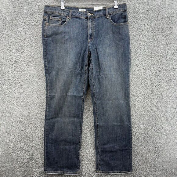 Liz‎ & Co Chelsea Jean Women's Sz 16 Blue Denim Straight Leg Mid Rise Stretch - Picture 1 of 10